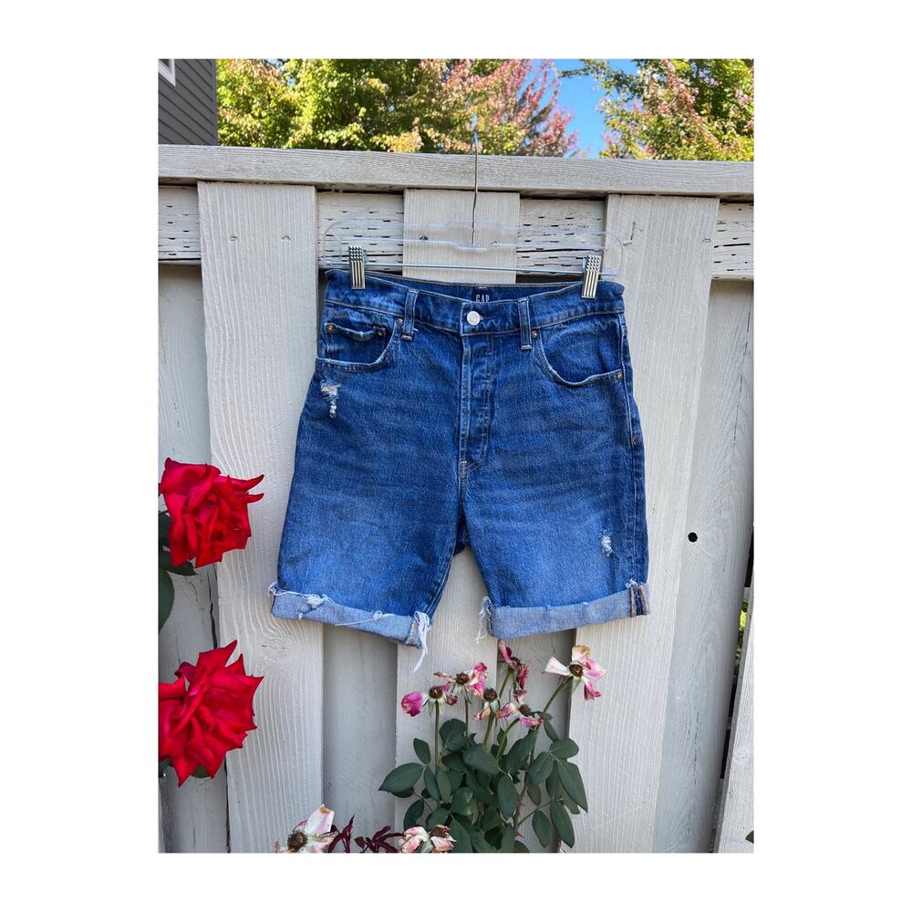 GAP High Rise Dark Wash Cuffed Shorts Size 4/27